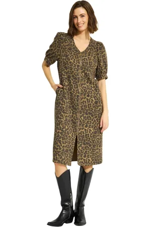 In Front Midi Dresses, female, , L, Leopard Print Dress with Front Slit