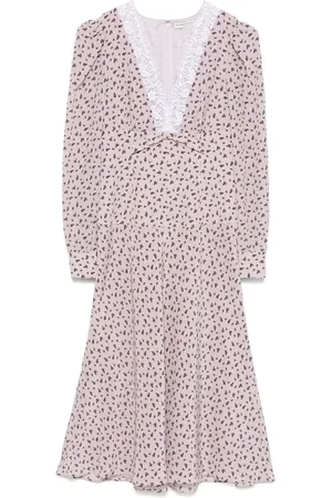 Alessandra Rich Midi Dresses, female, , 2XS, Lilac Lace Trim V-Neck Dress