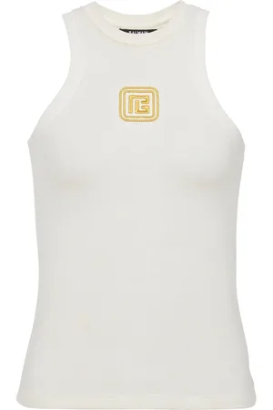 Balmain Sleeveless Tops, female, , M, Sleeveless Halter Top Retro Logo