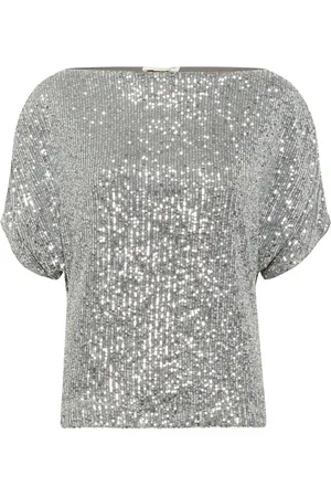 Soaked in Luxury Blouses, female, , L, Silver Sequin Blouse Loose Fit