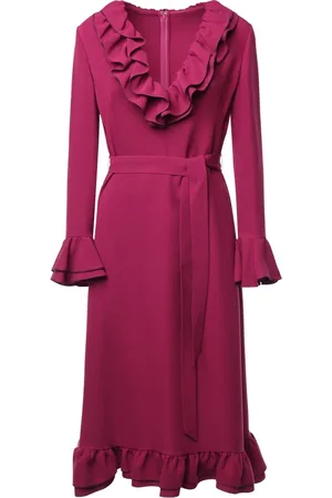 VALENTINO GARAVANI Maxi Dresses, female, , M, Magenta Ruffle Detail Silk Dress