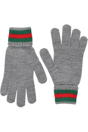 Gucci Mittens, male, , M, Grey Wool Knitted Web Gloves