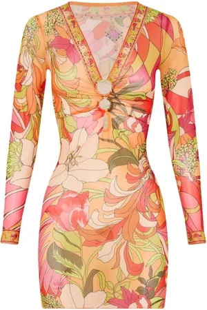 Camilla Short Dresses, female, , L, Retro Floral V-Neck Mini Dress