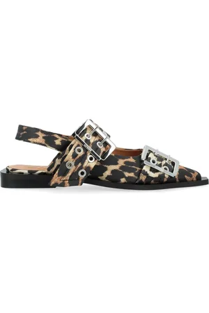 Ganni Ballerinas, female, , 8 UK, Leopard Satin Buckle Ballerina Shoes