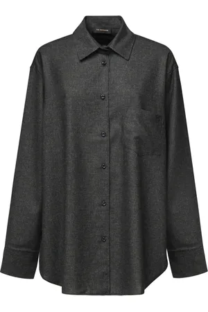 Andamane Shirts, female, , XS, Grey Oversized Mélange Fabric Shirt