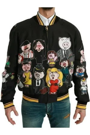 Dolce & Gabbana Bomber Jackets, male, , M, Black Pig Motif Bomber Jacket 2019