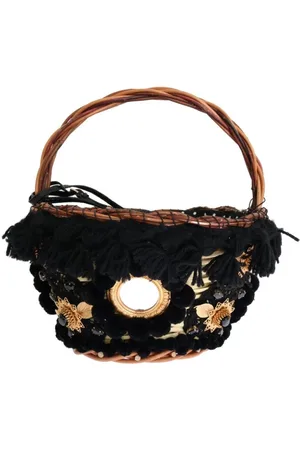 Dolce & Gabbana Straw Snakeskin Pom Pom Crystal Agnese Bag