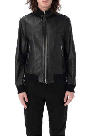 Tom Ford Leather Jackets, male, , L, Grain Leather Funnel Bomber Jacket
