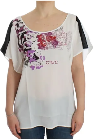 Costume National Blouses, female, , M, Chic V-Neck T-Shirt with Print