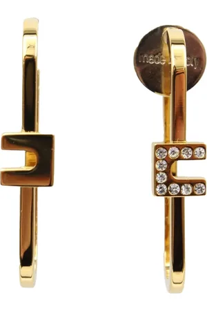 Elisabetta Franchi Golden Metal Earrings with Rhinestones