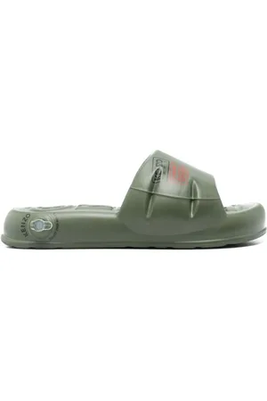 Kenzo Sliders, male, , 6 UK, Khaki Round Open Toe Sandals