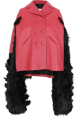 Maison Margiela Leather Cape Jacket with Faux Fur Trim