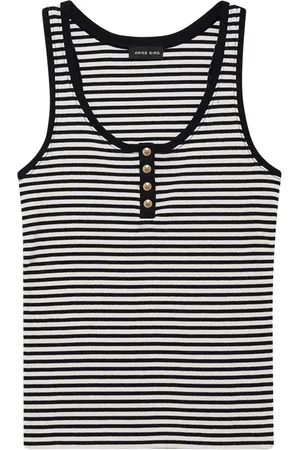 ANINE BING Sleeveless Tops, female, , L, Modern Henley-inspired tank top in Black/Cream