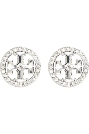 Tory Burch Earrings, female, , ONE SIZE, Crystal Brass Logo Earrings