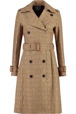 VERSACE Trench Coats, female, , XS, Classic Trench Coat with Leather Details