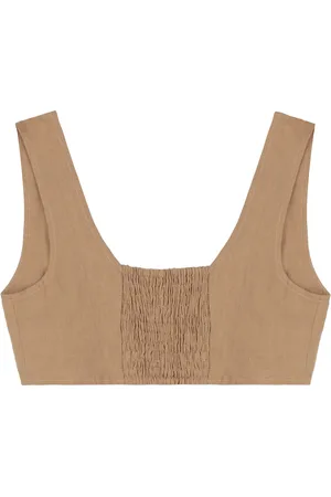 LE KASHA Sleeveless Tops, female, , XS, Cropped Linen Tank Top
