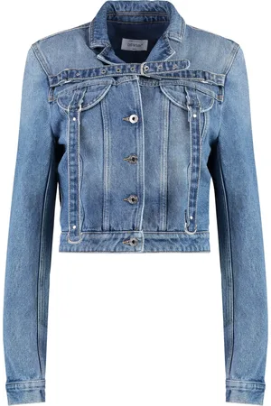 OFF-WHITE Denim Jackets, female, , 2XS, Cropped Denim Jacket with Padded Shoulders