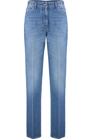 VERSACE Straight Jeans, female, , W26, Leather Logo Boyfriend Jeans