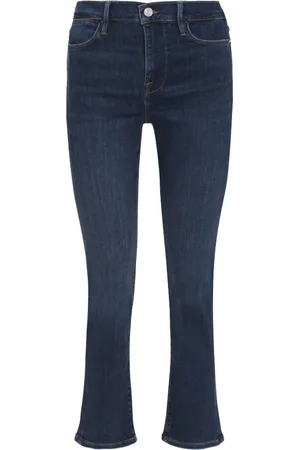 Frame Cropped Jeans, female, , W24, Straight-Leg Jeans with Contrast Stitching