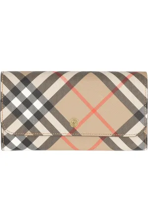 Burberry Wallets & Cardholders, female, , ONE SIZE, Check Leather Wallet with Snap Button