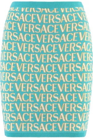 VERSACE Short Skirts, female, , XS, Logo Jacquard Knitted Mini Skirt