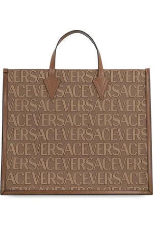 VERSACE Tote Bags, male, , ONE SIZE, Canvas and Leather Shopping Bag