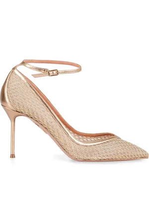 Aquazzura Pointy Toe Mesh Pumps with Ankle Strap