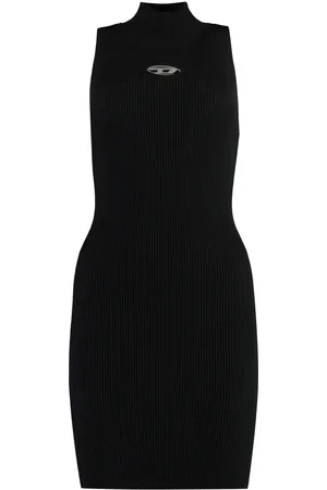 Diesel Short Dresses, female, , S, Knitted Turtleneck Dress with Metal Detail