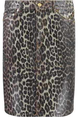 Ganni Denim Skirts, female, , L, Leopard Mini-Skirt with Chain Detail