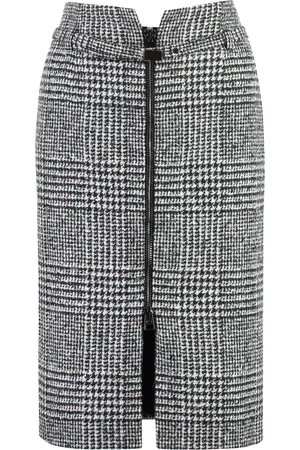 Tom Ford Short Skirts, female, , XS, Houndstooth Wool Skirt with Waist Belt