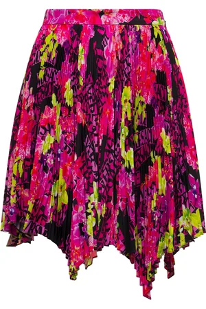 VERSACE Short Skirts, female, , S, Pleated Orchid Print Mini Skirt