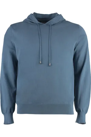CANALI Hoodies, male, , L, Cotton Knitted Hoodie with Ribbed Details