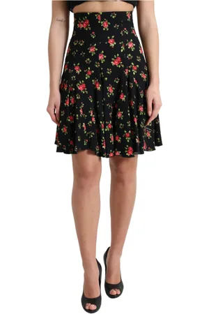 Dolce & Gabbana Short Skirts, female, , XS, Black Rose Print High Waist A-line Mini Skirt