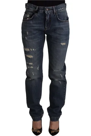Dolce & Gabbana Denim Baroque Heart Logo Patch Trousers Jeans
