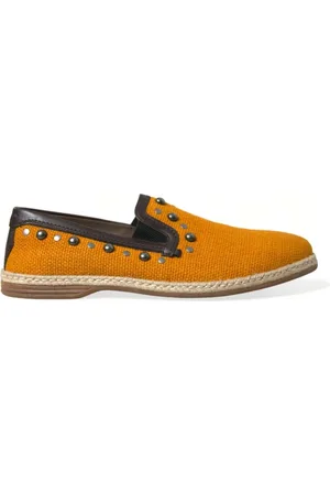 Dolce & Gabbana Studded Linen Leather Loafers