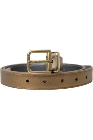 Dolce & Gabbana Belts, male, , 85 CM, Metallic Gold Leather Belt with Metal Buckle