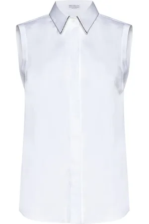 Brunello Cucinelli Shirts, female, , S, Beaded Trim Sleeveless Shirt