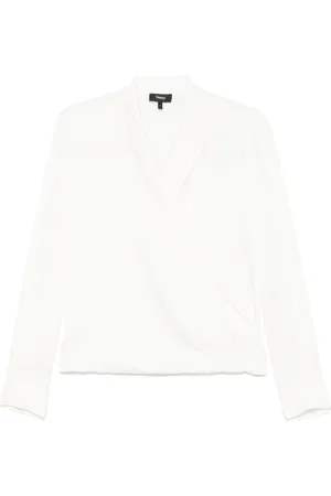 THEORY Blouses, female, , S, Silk Crossover Neckline Shirt Ivory