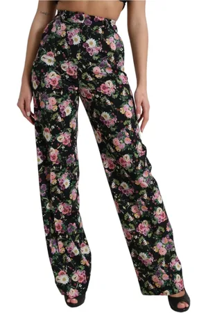 Dolce & Gabbana Black Floral Wide Leg Trousers