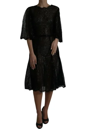 Dolce & Gabbana Midi Dresses, female, , XL, Floral Lace Sheer A-line Midi Dress
