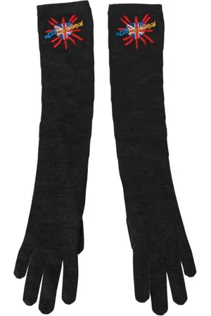 Dolce & Gabbana Gloves, female, , ONE SIZE, Gray Virgin Wool Embroidered Gloves