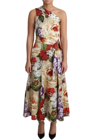 Dolce & Gabbana Maxi Dresses, female, , S, Floral Silk One-Shoulder Maxi Dress