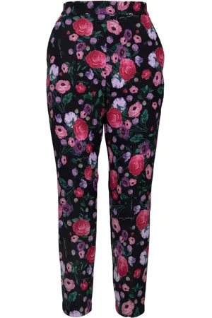 Elisabetta Franchi Slim-fit Trousers, female, , M, Floral Pattern Zipper Hook Trousers
