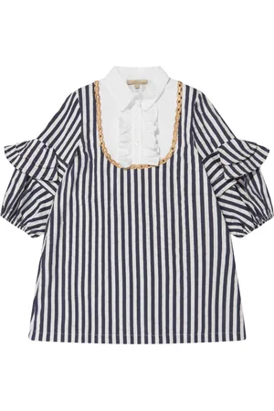 Elie saab Striped Ruffle Trim Dress for Girls