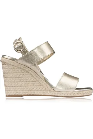 Prada Gold Leather Espadrille Sandals with Buckle