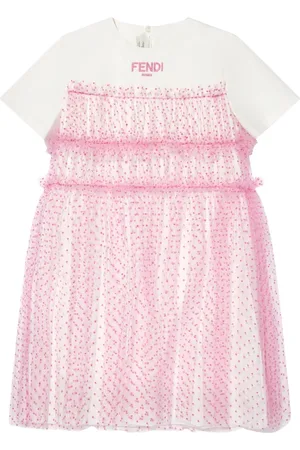 Fendi Dresses, female, , 10 Y, Logo Tulle Dress in
