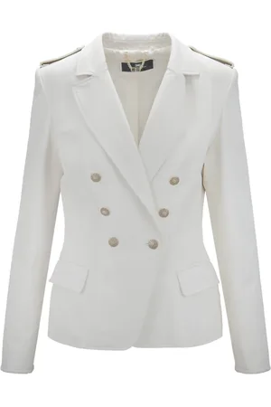 Elisabetta Franchi Double-Breasted Leather Jacket with Gold Buttons
