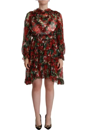 Dolce & Gabbana Short Dresses, female, , XS, Floral Silk Mini Dress Red