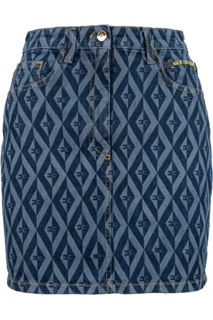 Elisabetta Franchi Denim Skirts, female, , M, Logo Detail Denim Skirt with Pockets