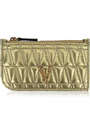 VERSACE Wallets & Cardholders, female, , ONE SIZE, Gold Laminate Zip Wallet